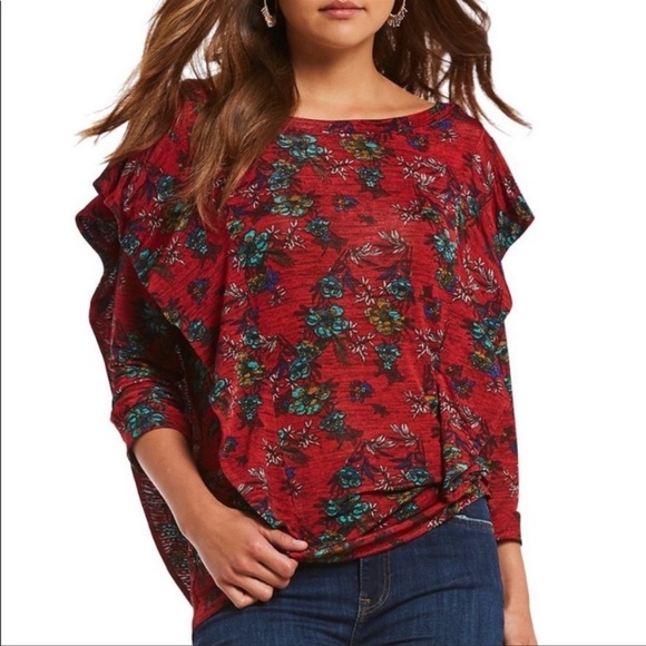 Free People Dock Street Red Floral Top Size Extra Small - Picture 4 of 16